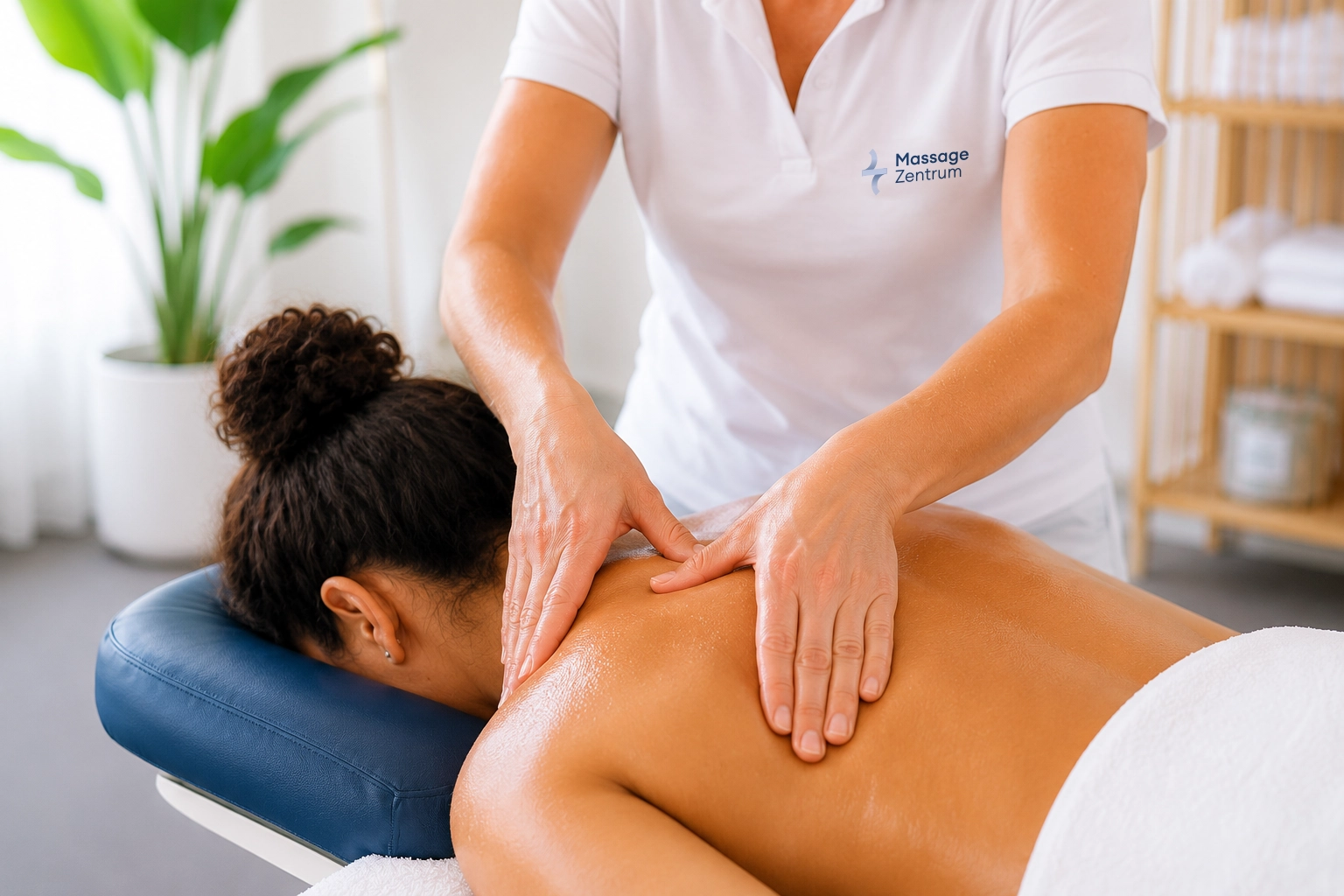 Klassische Rücken- und Nackenmassage im Massage Zentrum Villmergen, die die Muskulatur lockert und für Entspannung sorgt